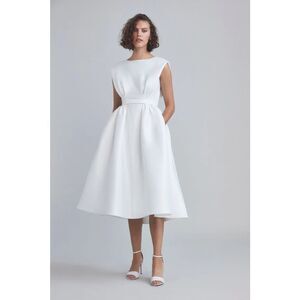 Amsale Mikado A-Line Midi-Dress in color Ivory Size 10